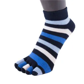 ToeToe Essential Anklet Trainer Fun Socks - Striped Denim & Rainbow