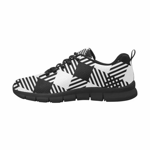 Uniquely You Sneakers for Women, Black and White Plaid Print - Running