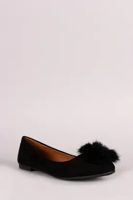 Vegan Suede Furry Pom Pom Ballet Flat