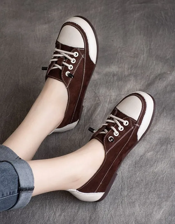 Women's Round Head Casual Leather Sneakers