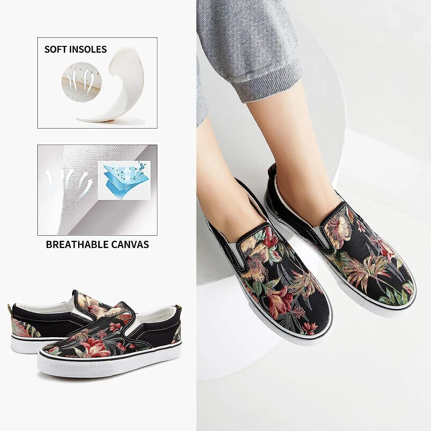 Women'S Slip on Shoes Fashion Canvas Sneakers Low Top Casual Shoes Non Slip Loafers